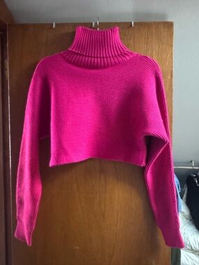 House of Harlow 1960 Cropped Turtleneck Sweater - Bright Pink